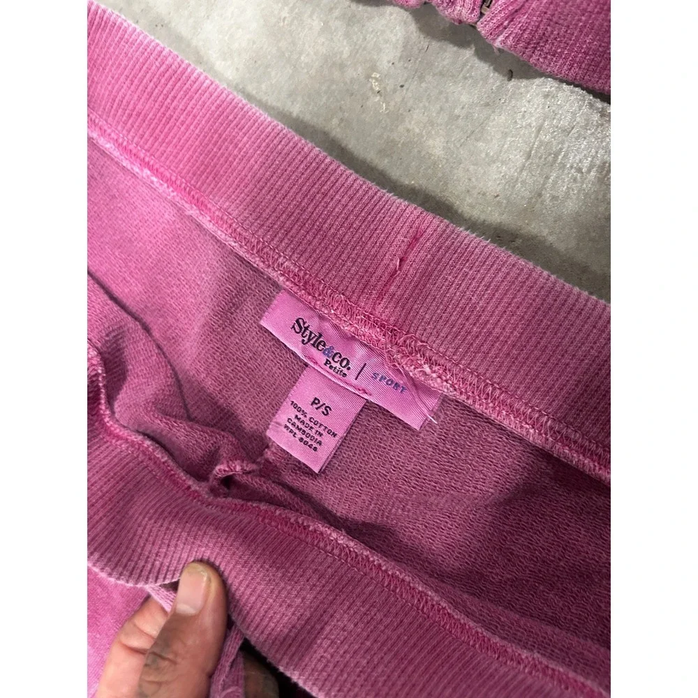 Style & Co Sport Petite Pink Velour Tracksuit Set Zip Hoodie Wide Leg Pants PS